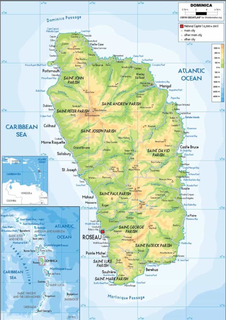 Bản đồ hành chính đất nước Dominica phóng to năm 2023
